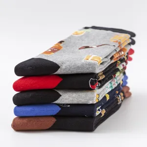 Men's plus size tea drink pattern mid calf cotton socks casual comfortable wholesale