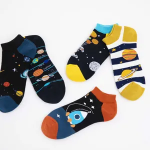 Plus size men cotton short socks autumn winter space planets design breathable comfort