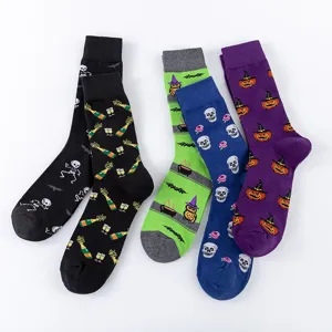 Men's Halloween Cotton Socks Plus Size Fun Skeleton Pumpkin Print Casual Crew Socks
