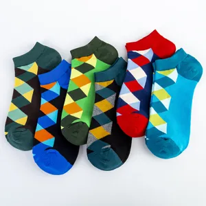 Chaussettes courtes homme motif losange géométrique coloré chaussettes basses respirantes