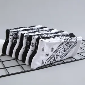 Black and white bandana pattern mid tube socks for men and women street style cotton socks main
