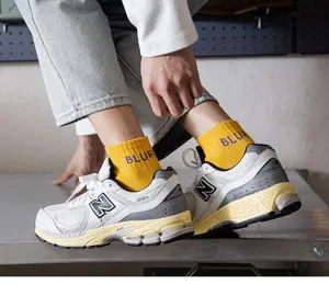Men's yellow short socks casual athletic cotton socks breathable streetwear style