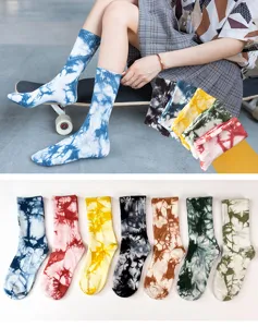Calzini cotone tie-dye streetwear hip hop vintage inchiostro tubo medio casual