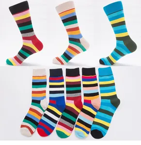 Calcetines casuales de algodón a rayas de colores para hombre multipack moda