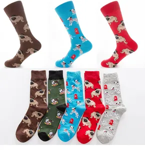 Men's cotton casual socks featuring cute dog patterns, breathable plus size spring style.