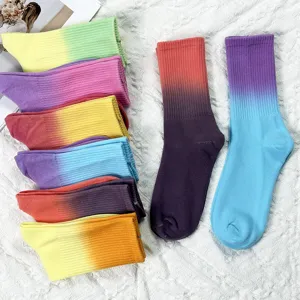 Gradient Tie Dye Mid Calf Socks Unisex Casual Sports Streetwear Skateboard Socks Cotton Blend High Stretch Fashion Hiphop Socks