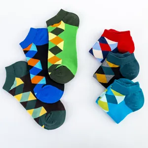 Chaussettes de cheville colorées à motif argyle pour hommes en coton respirant