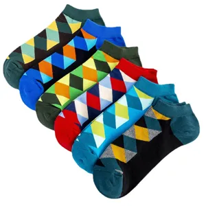 Chaussettes basses homme à motif argyle respirantes colorées chaussettes de sport lot