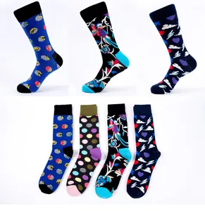 Colorful trend cotton socks for men, stylish street style long tube socks with unique print designs.
