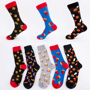 Anantrianne Anantrianne Men Casual Cotton Blend Long Tube Socks Fun Fast Food Print Crew Socks Sports Four Seasons