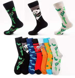 Cartoon print cotton long socks with cute animal and plant patterns casual street style detail view