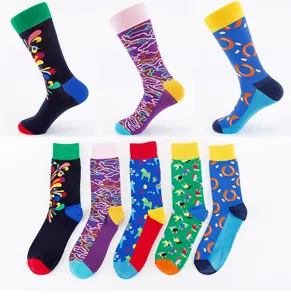 Men's colorful cotton long socks stylish trendy crew socks four seasons casual wear