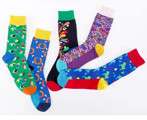 Colorful men's long cotton socks with unique patterns, comfortable and stylish for everyday wear.