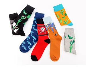 Colorful cartoon long socks set featuring cute animal and plant patterns for daily wear.