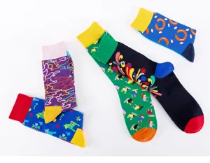 Colorful patterned cotton crew socks for men trendy casual breathable fashion dress socks