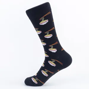 Calzini da equipaggio di noodle di ramen novità nera da uomo cotone casual lunghi