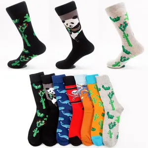 Men's Plus Size Cartoon Printed Long Tube Casual Cotton Socks Streetwear Trendy Funny Animal Plant Pattern Crew Socks