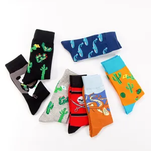Colorful cartoon pattern long crew socks for men and women, trendy street style cotton socks.