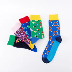 Colorful men's long cotton socks set, trendy stylish design for all seasons comfortable daily wear.