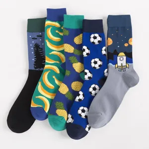 Men's fashion long socks novelty printed cotton casual crew socks colorful streetwear socks