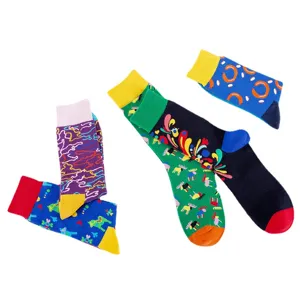 Colorful patterned cotton crew socks for men, stylish and vibrant daily streetwear fashion wear.