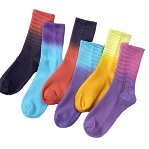 Trendy gradient mid-tube socks for women, colorful Korean style streetwear sports socks.