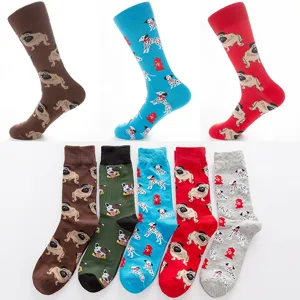 Men's Casual Cotton Crew Socks Cute Dalmatian Pug Dog Print Breathable Spring Summer Fashion Long Socks