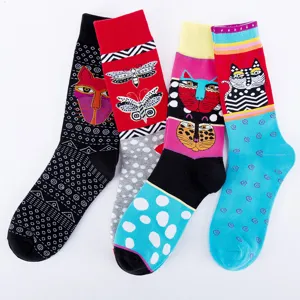 Heren grote maat katoenen sokken abstract kat en vlinder patroon casual mode sok