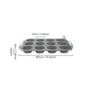 Moule à muffins en silicone gris 12 tasses avec poignées, ustensile de cuisine 38,5x25cm.
