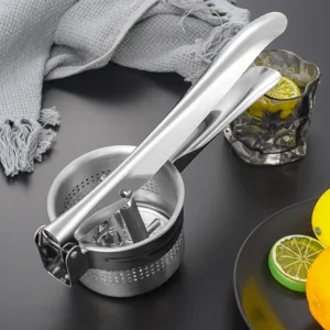 Stainless steel potato ricer manual kitchen tool for mashing vegetables and fruit juicer.