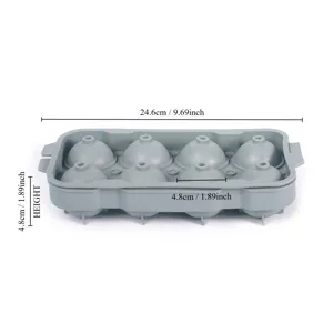 Stampo professionale per sfere di ghiaccio in silicone grigio con 8 cavità per whisky.