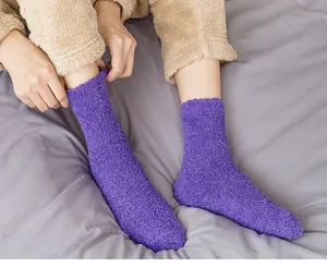 Damen Winter dicke Korallenfleece warme Schlaf Socken kuschelig weiche einfarbige Flauschsocken