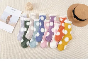Women winter fuzzy coral fleece socks thick warm polka dot cute casual sleep socks set