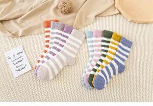 Women fuzzy striped coral fleece socks winter warm cozy sleep floor socks casual daily wear
