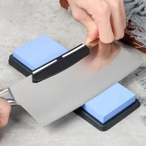 Fixed angle knife sharpener guide with whetstone for kitchen knives sharpening details view.