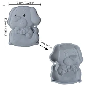 Silicone dog cake mold baking tool with cute cartoon design, 19.6x23.6cm gray DIY mold.