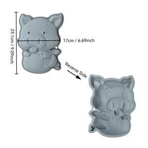 Silicone pig baking mold, cartoon animal cake mold with dimensions for DIY dessert making.