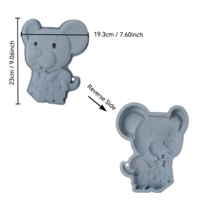 Grey silicone mouse cake mold with cheese design, dimensions 19.3x23cm for DIY baking.