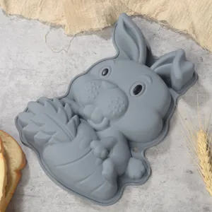 Grey silicone rabbit cake mold for DIY baking, cute animal shaped kitchen baking tool.
