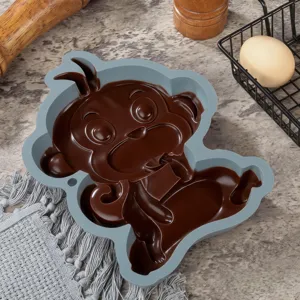 Silicone cartoon monkey baking mold for DIY cakes, heat resistant kitchen tool, gray color.