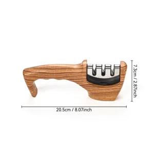 Manual multi-functional diamond knife sharpener with ergonomic wood grain handle and slots.