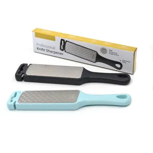 Handheld diamond knife sharpener with ergonomic handle and double-sided sharpening surface.