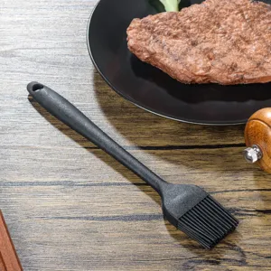 Black silicone basting brush for baking and BBQ, heat resistant pastry brush with hanging hole.