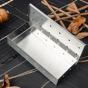 Stainless steel BBQ smoker box for outdoor grilling, wood chip smoking box tool for flavor.