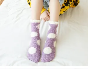Women winter thick coral fleece polka dot cozy sleep socks warm fluffy socks footwear