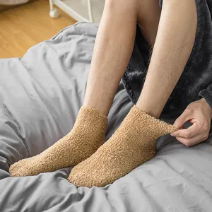 Herren Winter dicke warme Korallenfleece Socken einfarbig gemütliche Schlaf Boden Socken Zuhause