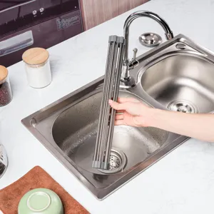 Egouttoir a vaisselle en acier inoxydable enroulable, evier de cuisine pliable util.