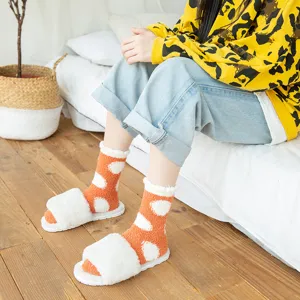 Women thick winter fluffy coral fleece polka dot socks cozy home sleep fuzzy socks