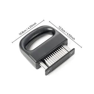 48-needle stainless steel meat tenderizer kitchen tool with ergonomic black handle for steak.