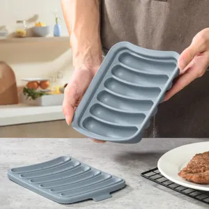 Stampo per salsicce in silicone con coperchio, design spesso resistente per hot dog.
